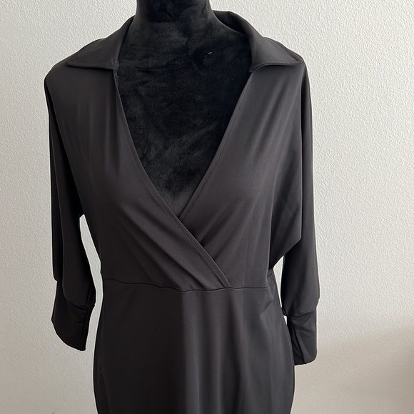 Dillards little black dress Sz 1X 3/4 sleeves crossed front - Picture 2 of 9
